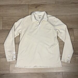 Ramblers Way M Mens Ivory 100% Wool Long Sleeve Button Polo Shirt Made in USA